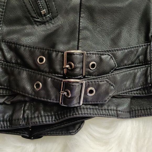 Black Faux Leather Jacket with Graphic Text - Picture 6 of 7